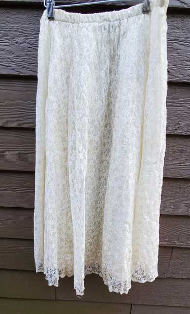 Vintage 80's White Lace Maxi Skirt L - image 1