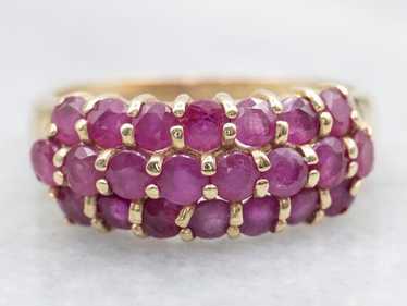 14K Yellow Gold Ruby Cluster Ring, Anniversary Ba… - image 1