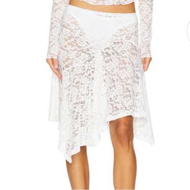 Lioness Asymmetrical Midi Skirt White Lace - image 1
