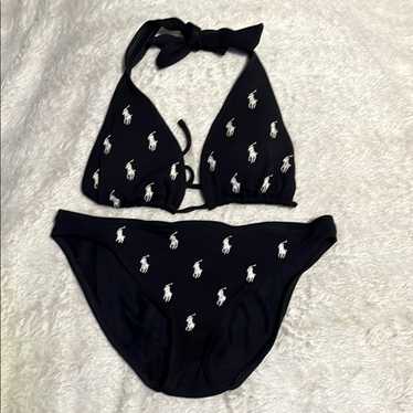 シンプル【Ralph Lauren】Vカット ロゴ ビキニ上下セット Lauren Ralph Lauren Women's Printed Tie-Front V-Neck Bikini