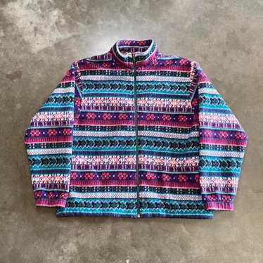 USA VINTAGE ALFRED DUNNER PATTERNED DESIGN FLEECE ZIP UP JACKET/アメリカ古着柄デザインフリースジップアップジャケット Alfred Dunner Jacket Womens Fleece Large VINTAGE Aztec Hong