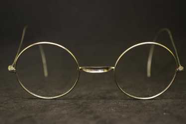 ★VIEWMAP★ LINEAR round half Windsor rim type lower gold fr 1920's Windsor Eyeglasses 1/20 12k GF Black Gold Saddle