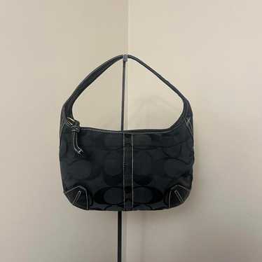Coach Ergo Signature Black Canvas Leather Trim Turnlock
