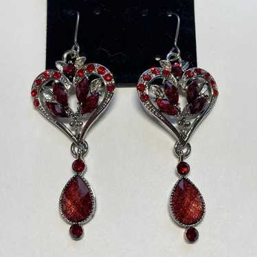 Red Ruby Heart Drop dangle Earrings with Swarovsk… - image 1