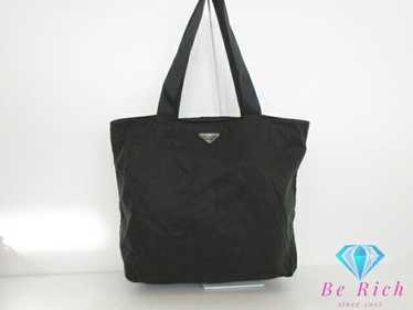 ★PRADA Pocono Nylon Triangle Logo Tote Bag Black★ Prada Tote Bag Triangle Logo Nylon Leather Black Pocono From