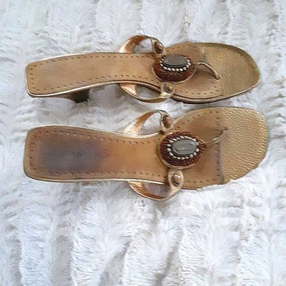 本日限定セール！【美品✨】Enzo Angiolini ゴールドレザーサンダル EUC VINTAGE ENZO ANGIOLINI SLING BACK OLIVE GREEN WITH BOW