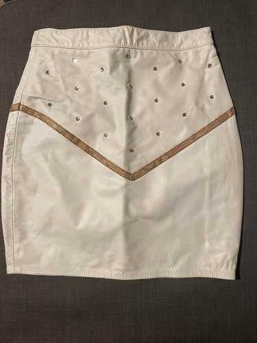 Vintage Women's Leather Skirt - White/Cream - 8 –… - image 1