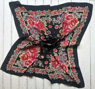 1940s Large Square Silk Floral Foulard Scarf - image 1