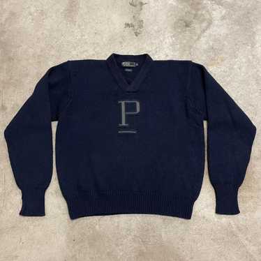 トップス 90s Polo Ralph Lauren P Logo Cotton Knit Vintage Sweater Polo Ralph Lauren Big P Logo Cotton V-Neck