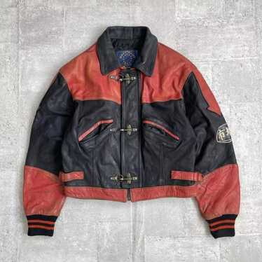 ジャケット・アウター leather hoodie jacket fireman Fireman Clasp-Buckle Faux Leather Collared Jacket