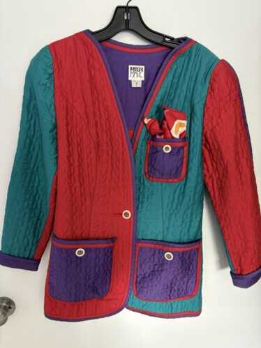 Vintage 80s Collection Jeanne Marc Ruched Jacket Blue Grey