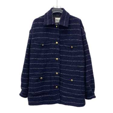 Miu Miu Miu Miu Deep Blue Striped Wool Blend Long… - image 1