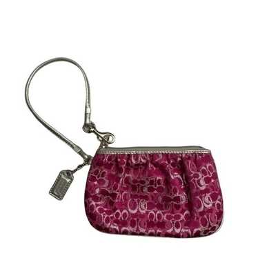 COACH Mini Signature Optic Lurex Raspberry Pink Silver