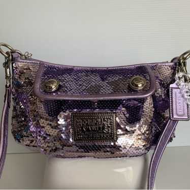 バッグ COACH Poppy Sequin Handbag Purple Coach poppy purple sequin - Gem