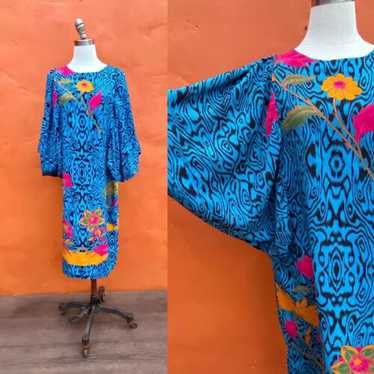 1980s Batik Sundress Vintage Ethnic Print Rayon Smocked