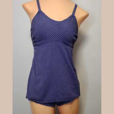 1930's 40s Navy Blue Polkadot One Piece Swimsuit … - image 1