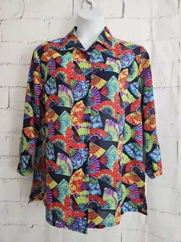 Bechamel Multicolor Fan Pattern Button Blouse Lar… - image 1