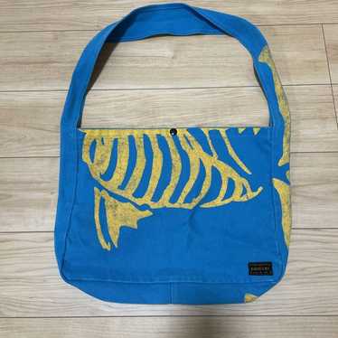 未使用品KAPITAL skeleton printed shoulderbag Kapital 14 oz. Denim Bone Print Book Bag Black /Shoulder bag