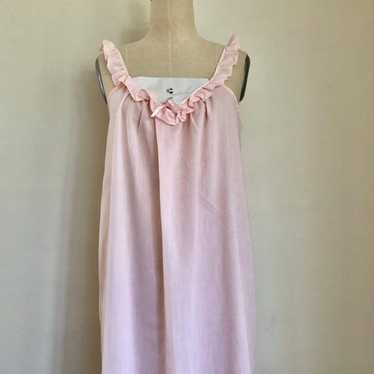70s Nightgown Pink Lingerie Ruffles Sleeveless Se… - image 1