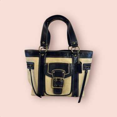 未使用級 黒 vintage coach old straw bag かごバッグ（COACH