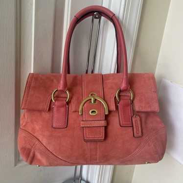 バッグ COACH Handbag Suede Soho Tanrokku pink Coach Pink Suede Soho Flap Shoulder Bag | Elegant