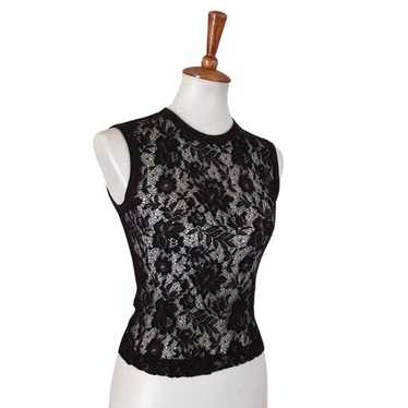 Y2K Sheer Black Lace Top | Vintage Sleeveless Stre