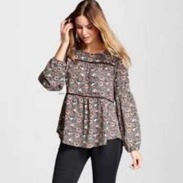 Knox Rose Tieback Floral Boho Peasant Blouse Size 