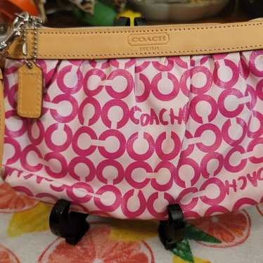 COACH Mini Signature Optic Lurex Raspberry Pink Silver