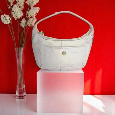 バッグ COACH Ergo Hobo White Leather Signature Authentic COACH Ergo 2 Tone Leather Hobo White And Red 9294