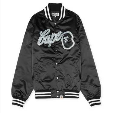 【希少】BAPE SATIN VARSITY JACKET Varsity A Bathing Ape Bape Satin Jacket - Jackets Masters