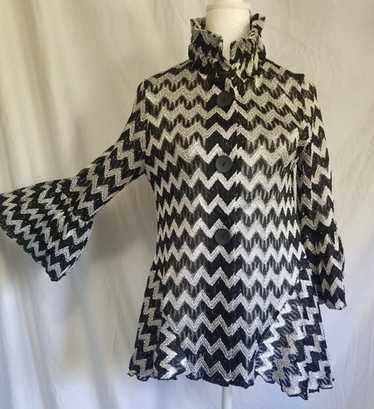 Damee Inc Mesh Button Up Flutter Sleeve Black Sil… - image 1