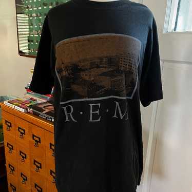 ビンテージ80's○R.E.M. METALプリントTシャツ青size L
