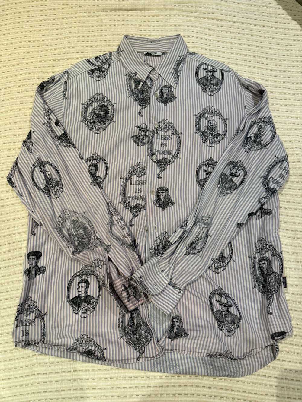 Moschino Moschino Mens Button Up Graphic Striped Shirt