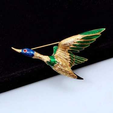 新品タグ付！CARVENカルヴェン☆ヴィンテージブローチ/鳥ゴールド赤緑 新品タグ付！CARVENカルヴェン☆ヴィンテージブローチ/鳥