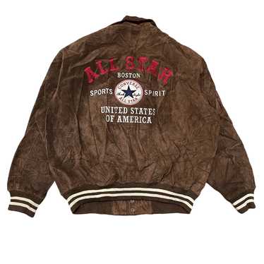 ジャケット・アウター 90s converse suede leather bomber jacket Vintage 90s Converse Chuck Taylor All Star Varsity Pig Skin