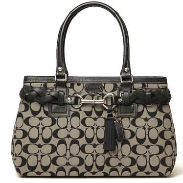 COACH HAMPTONS SIGNATURE SATCHEL CARRYALL YELLOW/OFFWHITE