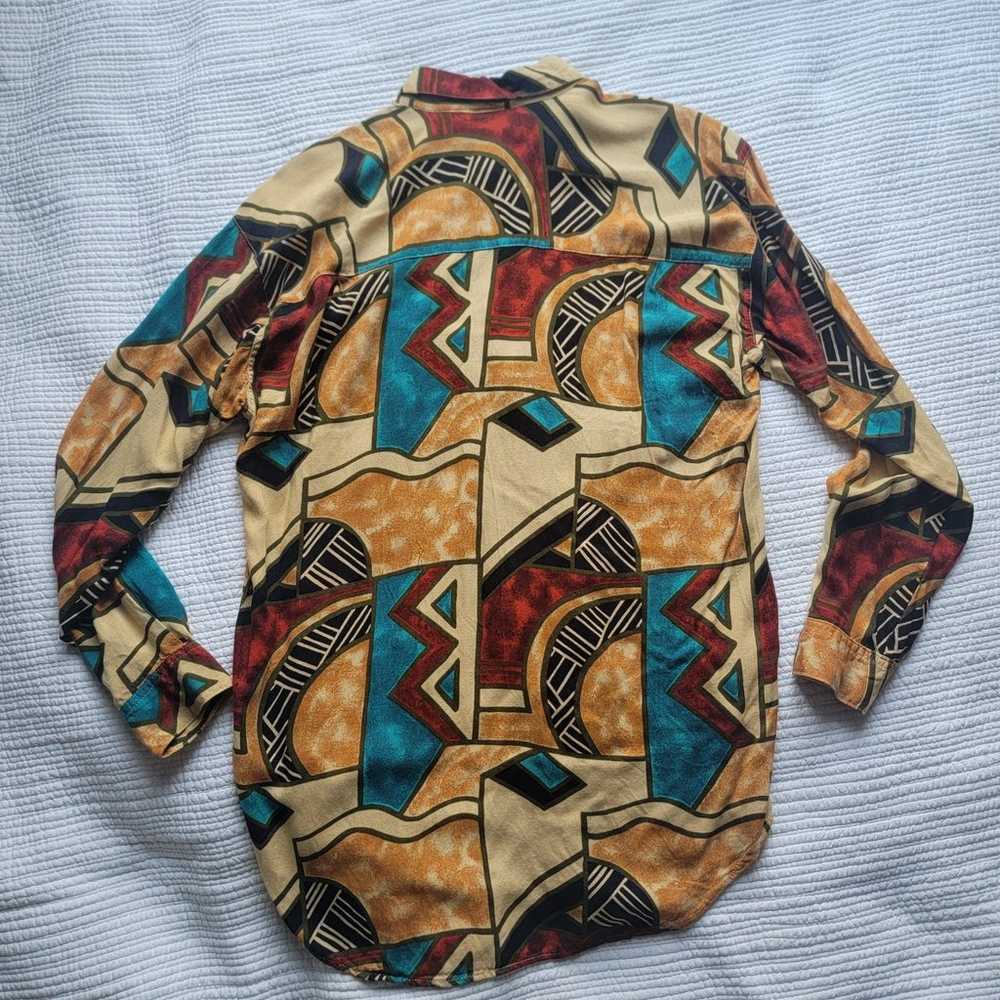 Vintage Abstract Geometric Pattern Button Down Bl… - image 2