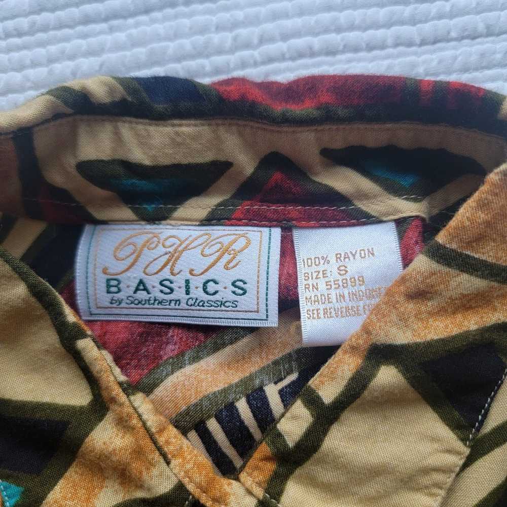 Vintage Abstract Geometric Pattern Button Down Bl… - image 3