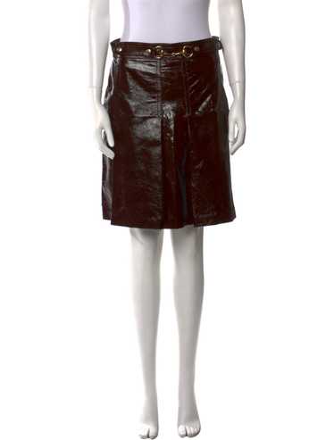 GUCCI★グッチ★素敵!Dark Brown Patent Leather Horsebit Skirt GUCCI Aria GG monogram crystal brown leather horsebit A-line