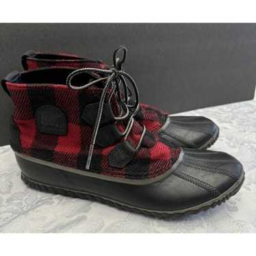 SOREL RAIN ANKLE ブーツ 黒/茶色/赤 ヒール付き SOREL ソレル レディース ONA AVE BOOT LACE WP オーエヌエー