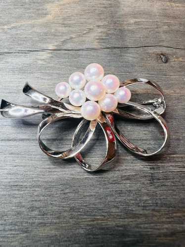 Vintage Mid Century Japan Silver Filigree Genuine Pearl
