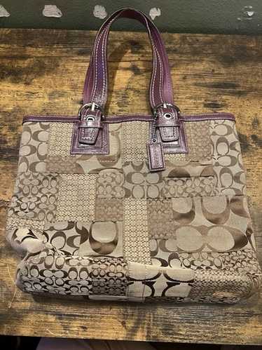 バッグ COACH Patchwork Signature Handbag Beige Coach Beige Gold Metallic Patchwork Leather Tote Crossbody