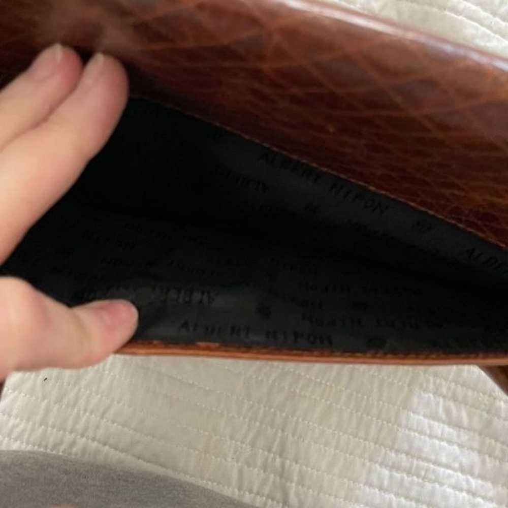 Albert Nipon Brown Geometric Patterned Real Leath… - image 4