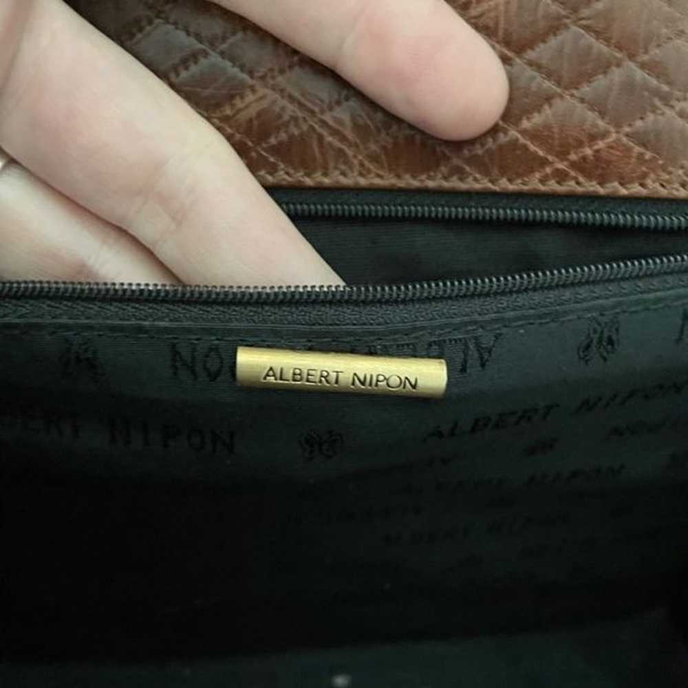 Albert Nipon Brown Geometric Patterned Real Leath… - image 7