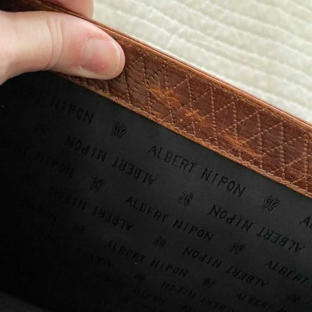 Albert Nipon Brown Geometric Patterned Real Leath… - image 9