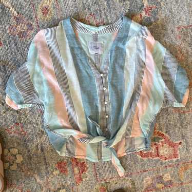 Rails Size Small Striped Button-Up Tie-Front Blou… - image 1