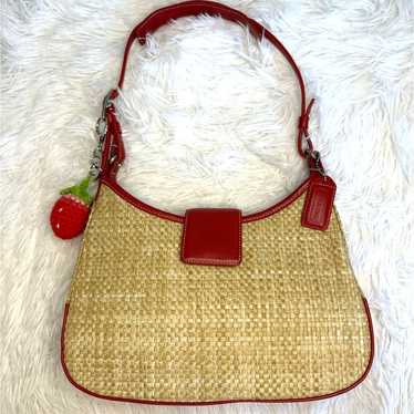 バッグ Coach Legacy Buckle Straw Shoulder Bag Rare Vintage Coach Legacy Buckle Straw Shoulder Bag