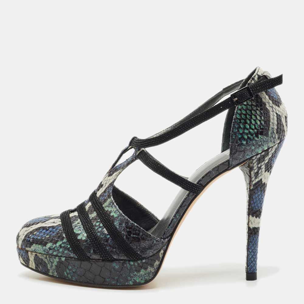 Stuart Weitzman Multicolor Python Embossed Leathe… - image 1