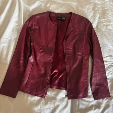 ZARA WOMEN ラムスキン ノーカラーライダース S レッド 未使用品 ZARA NEW WOMAN ZW COLLECTION 100% LEATHER BLAZER JACKET DARK