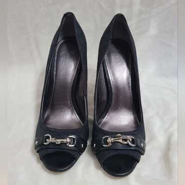 靴 Coach Peeptoe Logo Fabric Wedges (Black) Coach | Shoes | Coach Size 6 Black Signature Fabric Peeptoe